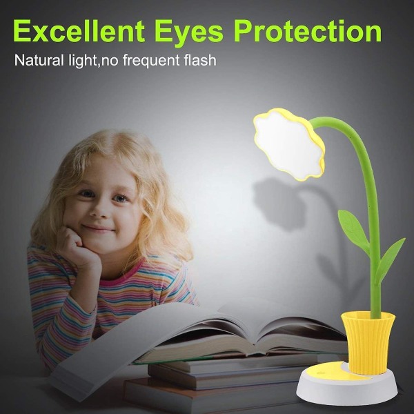 Bordlampe for barn Led øyebeskyttelse Skrivebordslampe Dimbar nattbordslampe med berøringssensor med penneholder (gul)