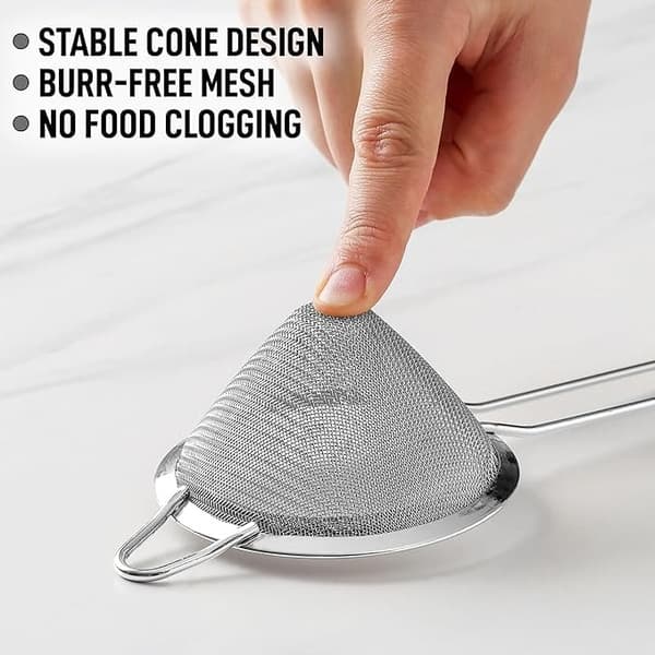 2-pack Stainless Steel Tea Strainers - Fine Mesh Cocktail Strainer, Conical Food Strainer, Practical Bar Kit, 3 x 9 x 2 Centimeters