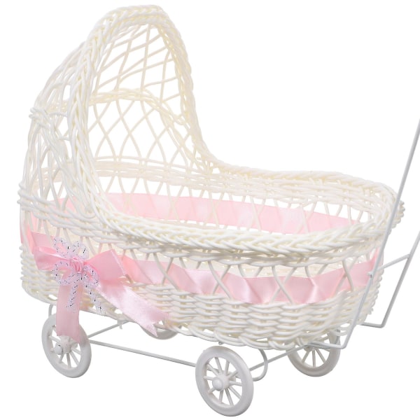 Hemdekor Mini Shopping Utility Cart Rattan Baby Blomkorg Mini Shopping Trolly Mini Vävd Korg Pink 37X29X17CM