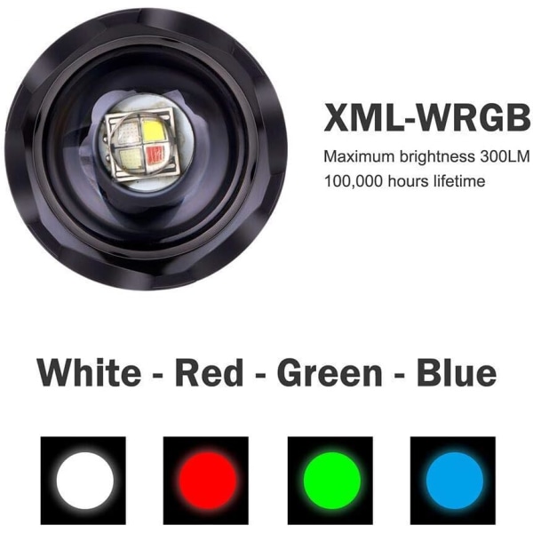 Opgraderet rød blitz med variabel fokus, 4-farve i 1 blitz, grøn rød blå hvid multi-farve, med nattesyn, fiskeri og
