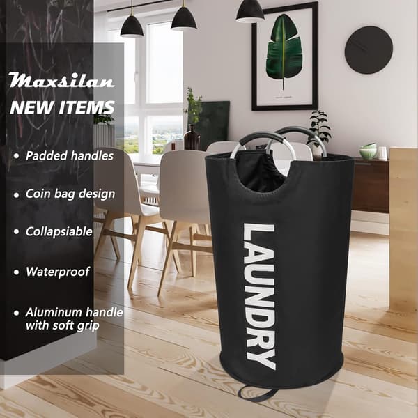 Maxsilan 115L Large Laundry Basket, Freestanding Tall Clothes Hamper, Foldable Laundry Bag, Black