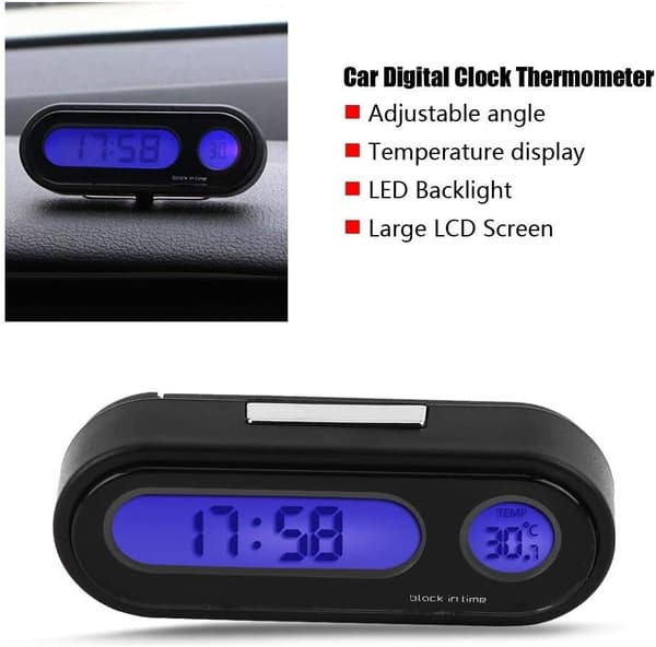 Biltermometer Voltmeter Klokke, 2 i 1 Bilkjøretøy Interiør Mini