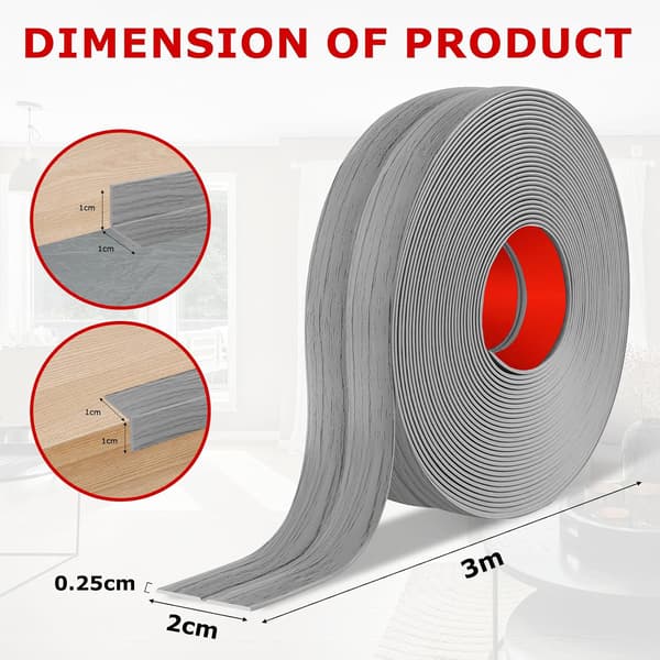 Self-adhesive wall trim, flexible skirting board, decorative PVC corner trim (2cm x 3m, light grey wood grain)
