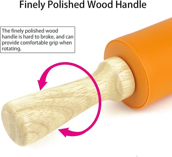 Silicone Rolling Pin, Non-Stick Surface, Wooden Handle (38 cm)