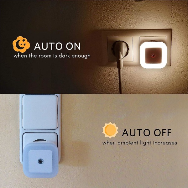 Set med 4 Dimbara LED-Nattlampor med Skymningssensor 0,2W Energibesparande Orienteringslampa för Barnrum, Sovrum, Hall, Trappor, Kök