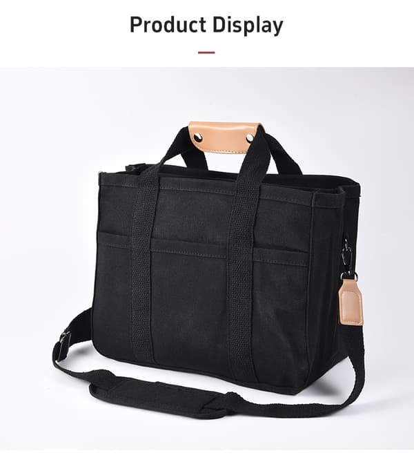 Stor mulepose med stor kapacitet, håndtaske med flere rum, Organizer - Sort
