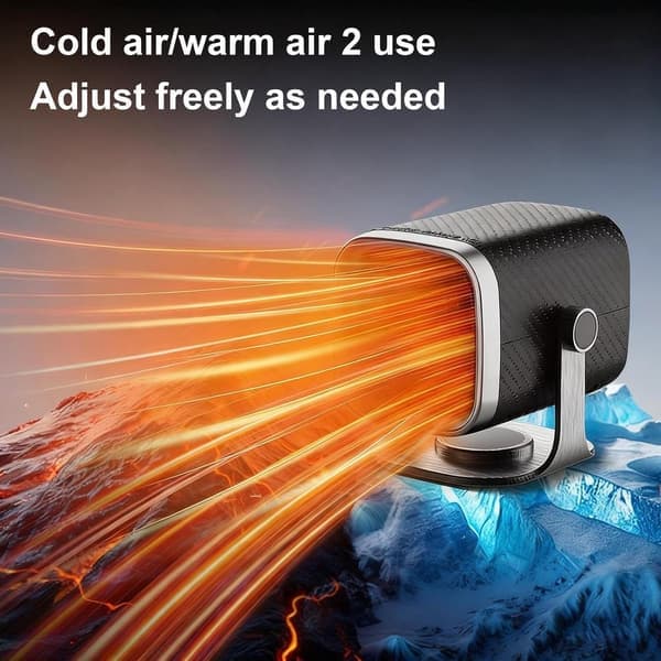 12V Car Heater Defroster - 2 Temperature Settings, Plugs into Cigarette Lighter, Self-Adhesive Base - Winter Driving Comfort(Ho)