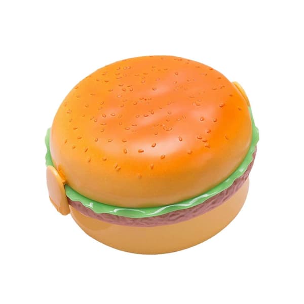 Cartoon Hamburger Lunch Box, 3 Compartment Bento Box with Fork and Spoon Food Storage Container for Kids Adults Work
