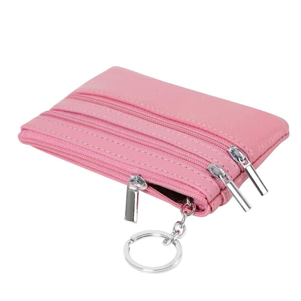 Women's Genuine Leather Wallet, Mini Keychain Pouch, Green Pink Pink