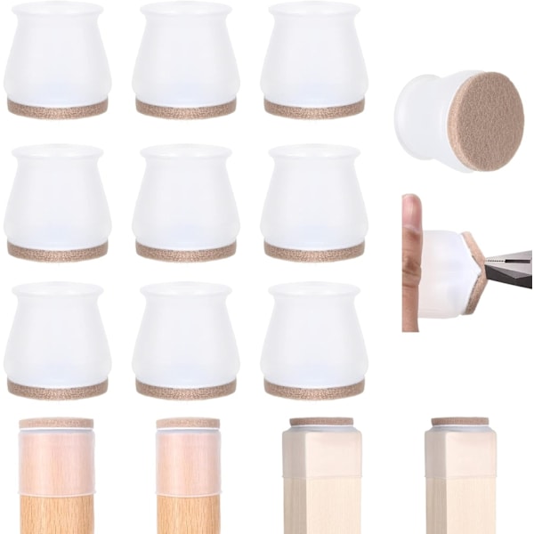 24-pack Silikon Stolsbenskydd - Silikonöverdrag för Möbler, Möbelbensöverdrag med Filtkuddar