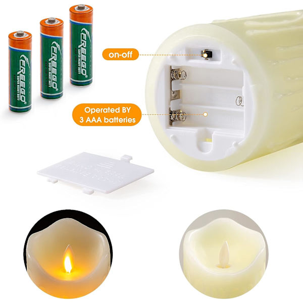 Flammlöst ljus med 10-knappars fjärrkontrolltimer, blinkande tårformad tealjus, realistisk vaxsimulerande droppande LED-ljus, H