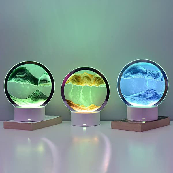 3D Flydende Sandkunst Væskebordslampe, RGB Farveændring