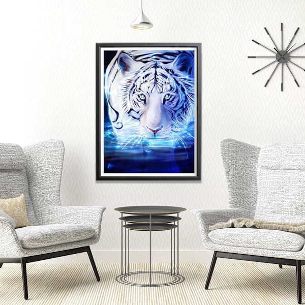30x40cm 5D Timanttimaalaus Eläimet, Valkoinen Tiikeri Täysi Timanttimaalaussetti, DIY-Kirjonta Timanttimaalaussetti, Timanttitaiteen Käsityö