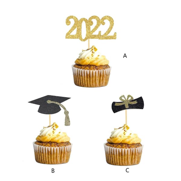 20 stk eksamenscupcake-topper 2022 kakeflagg mat forrett plukker dekorasjon (eksamenshatt)
