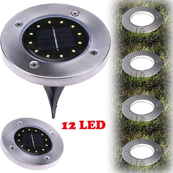 Solcellslampa utomhusbelysning 12LED underjordisk lampa 4 stycken varmt ljus