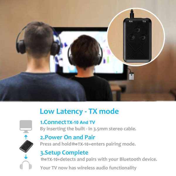 Tx10 Bluetooth-vastaanotin ja -lähetin 2-in-1 Bluetooth-sovitin Bluetooth-musiikkivstaanotin Musta