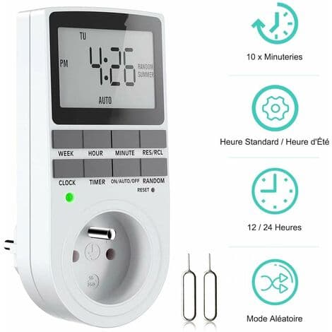 Digital programmerbar stikkontakt, ukentlig digital timer med LCD-skjerm, 12H/24H/7 dager strøm, energisparing for