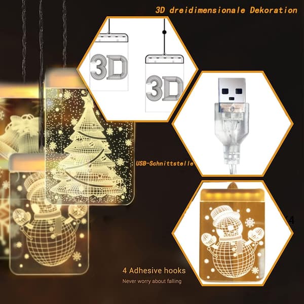 LED USB String Lights, 3D Christmas Decoration, Party Decoration