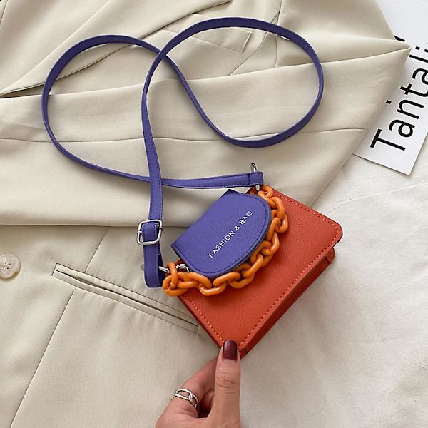 Naisten ja tyttöjen pieni PU-käsilaukku olkalaukku messenger akryyli ketju crossbody laukku satcheli käsilaukku oranssi