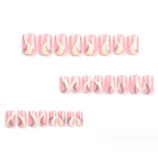 Korte virvel falske negler firkantet trykk på negler nude negletupper full dekning glitter falske negler for kvinner og jenter 24 stk
