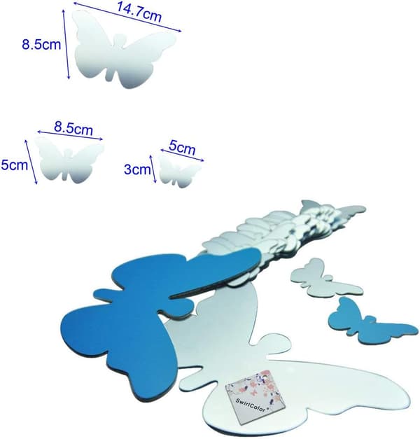 Butterfly Wall Stickers, 25 Pcs 3D Silver Acrylic Butterfly Mi