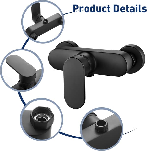 Black Mixer for Shower with Single Lever, Wall-Mounted Shower Mixer, 1/2 \" Flexible Threaded Connection