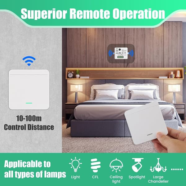 Wireless Switch Kit, Wireless Two-Way Switch, Radio Controlled Lighting Switch, 30m Range (1 Receiver + 2 Switches)