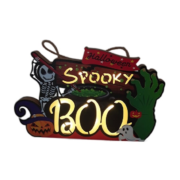 LED-valot Halloween-koristeeseen, "Kepponen vai karkki" -puinen riipuskoriste Halloween