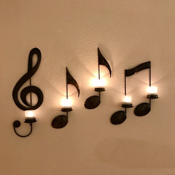 Svart Metall Väggljusstake Ljushållare Set om 4 Musik Symbol Väggljusstake Ljusstakehållare Väggmonterad Ljusstake Ljushållare