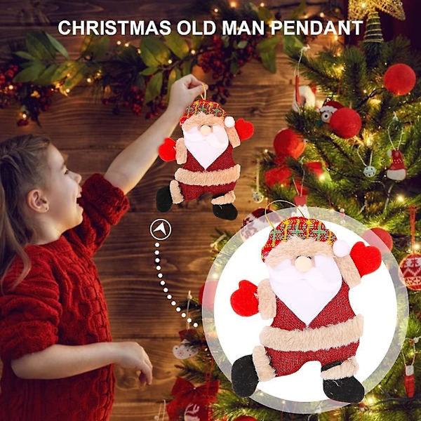 Juldekorationer, 4 st julbyfiguriner med tomte, björn, snögubbe och ren i plysch, julhängande prydnader för julgran