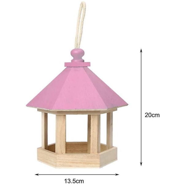 Hengende fuglematerstativ i tre, liten dekorativ hagematerstativ, fuglematerstativ for ville fugler, 19x14cmpink pink