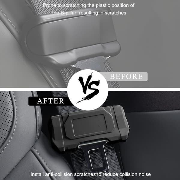 2PCS Bilbältesspänneskydd, Anti-Scratch Silikon Auto Säkerhetsbältesskydd, Universellt Säkerhetsklämsskydd Passar de flesta fordon, Black