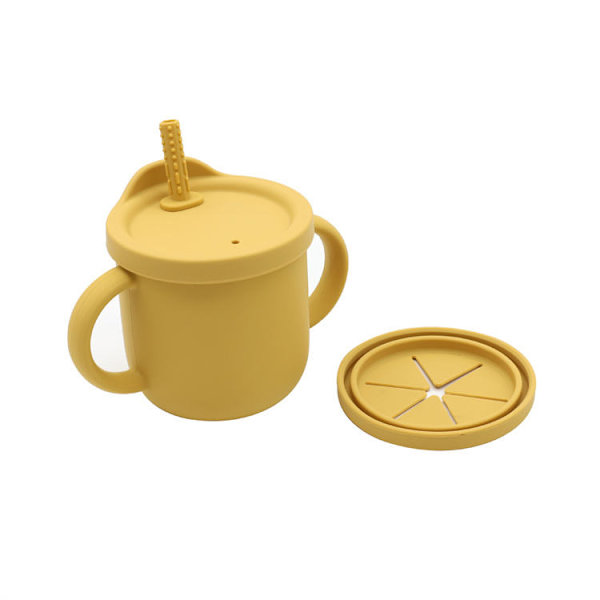 Keltainen Silikoninen Sip, Taaperoiden Sippy Cup & Välipalakuppi 2-in-1, BPA-vapaa Elintarvikelaatuinen Silikonikuppi Vauvalle 6 Kuukaudesta