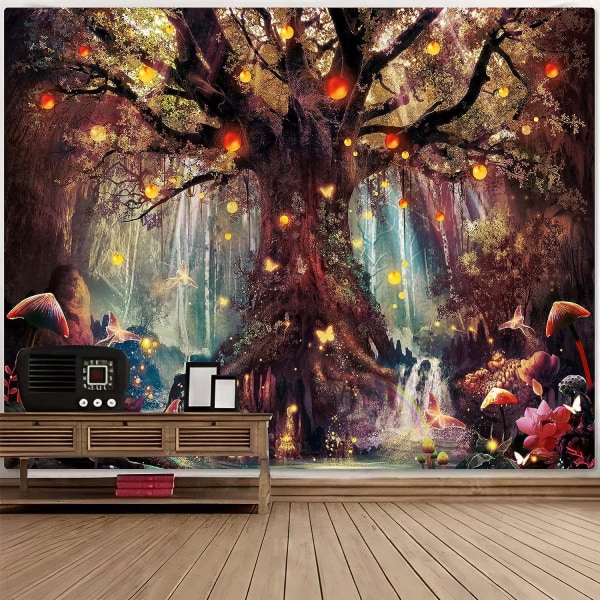 Fantasy Forest Gobestry Varm Fairy Tree of Life Gobelänger för sovrum Estetisk Natur Vägghängande Svamp Fjärilsalver Wa