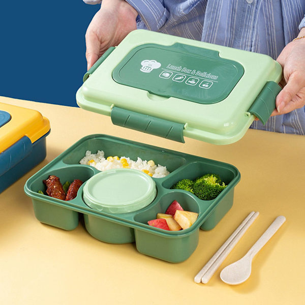 Lunchbox för barn, Bentobox för vuxna, Lunchlådor för vuxna/barn/småbarn, 1600 ml - 5 fack Light green