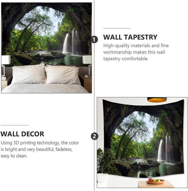 Forest Waterfall Tapestry, Terylene Background, Multifunctional and Easy to Clean Hanging Decor