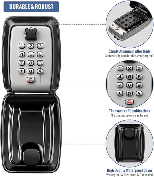 Key Box, 12-Digit Key Safe Indoor Outdoor Waterproof