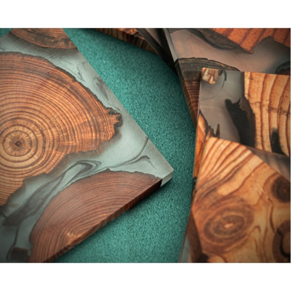 Træ bordskånere sæt, moderne epoxy bordskånere , cedertræ bordskåner, komplet sæt af 6 , naturlig cedertræ bordskåner epoxy