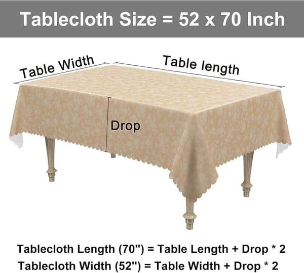 Waterproof Vinyl Tablecloth, Rectangular Heavy Duty Tablecloth, Wipeable Tablecloth for Kitchen and Dining Room (Beige, 52\" X 70\")