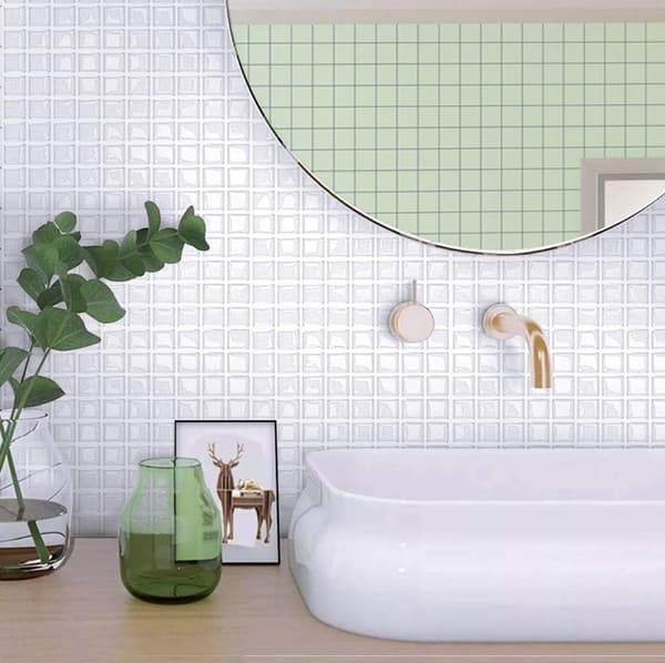 3D Mosaic Tiles Wall Sticker Waterproof Self-Adhesive Tile Sticker 23.6X23.6cm for Kitchen Bathroom-4pcs