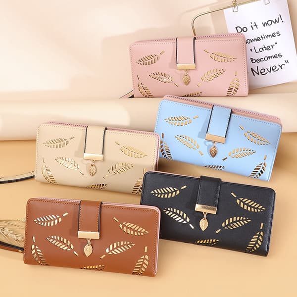 Lang Damepung Mode Premium Clutch - Blad Lynlås Seddelklemme Kortetui - Blå