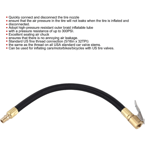 Dæk-luftpumpe Slange, Dæk-luftpumpe Slange Dæk-luftpumpe Forlængelsesslange Dæk Pumpe Hurtig Inflation Chuck Adapter til Bil Motor