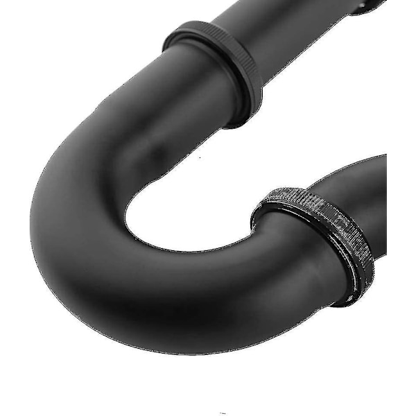 Vask Afløb Mat Sort, Universal Messing Afløb Med Ekstra Langt Forlængerrør Og Vægmonteret, 1 1/4 X 32mm U Design Vask Badeværelsesvask