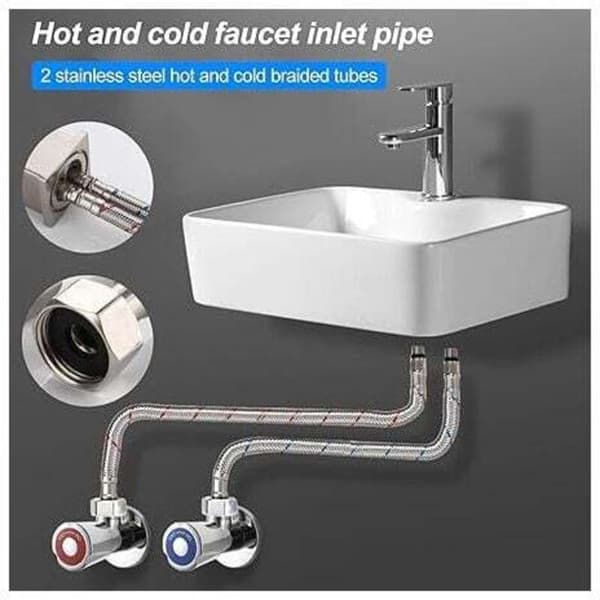 Connection hose G 3/8 DN6, 80 cm long, for water tap, compression thread flexible water pipe 2 rooms (1 pair)