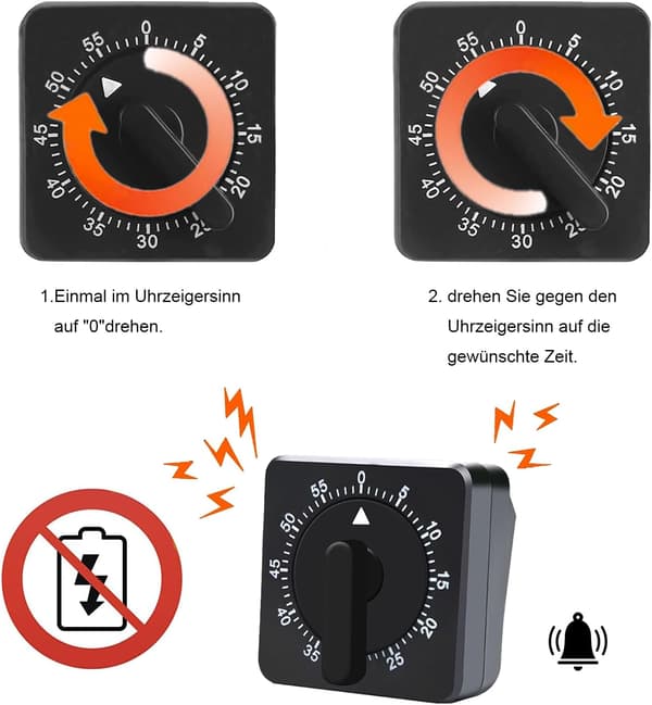 60 Minuters Timer, Köksklocka, Mekanisk Timer med Högt Alarm för Matlagning, Sport, Studier