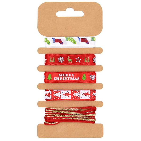 5 stk. Glædelig Jul Metallic Grosgrain Bånd til DIY Hårbøjler Gaveindpakning