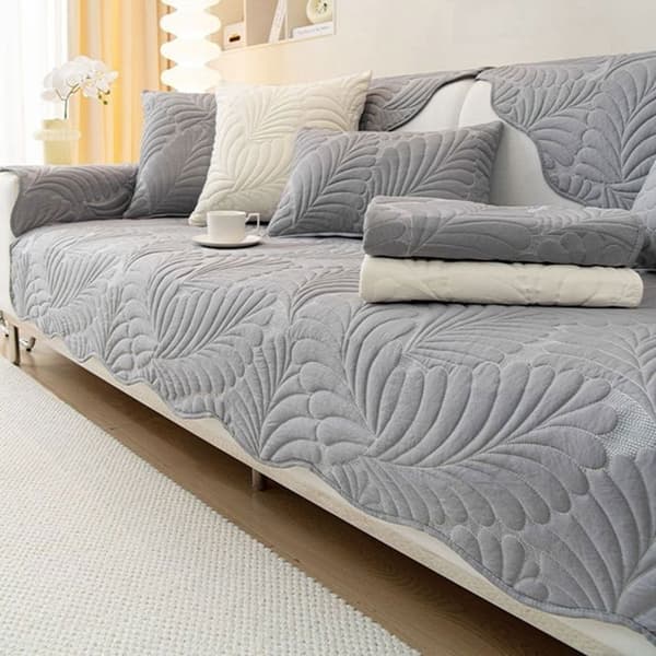 Sofföverdrag - AUCUNEARY - 70 x 180 cm - Sammet - Halkfritt - Grå