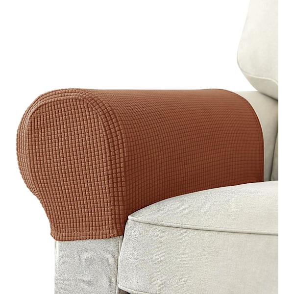 Sæt med 2 Jacquard Stretch Sofa Armlænsbeskyttere Skridsikre Møbelbeskyttere Armlænsbetræk til Sofa Recli Russet Brown