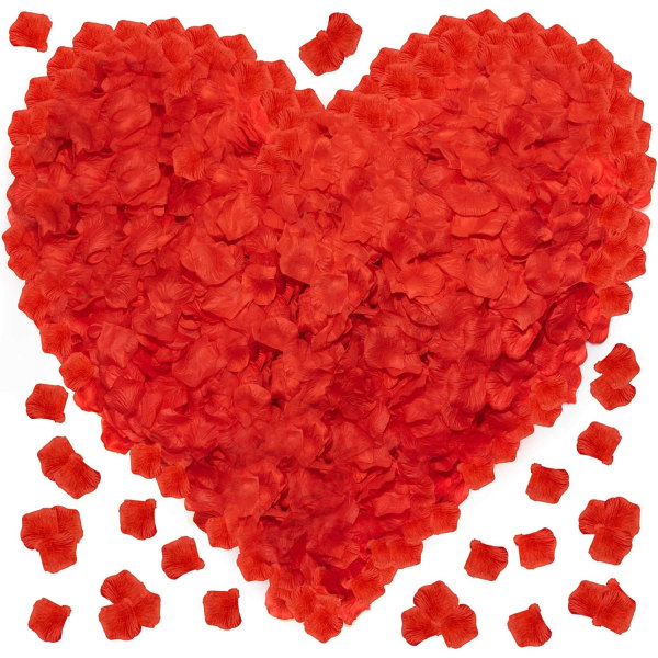 Røde Roseblader for Romantisk Kveld - 3600 Sett Kunstige Silke Valentinsdag Blomst Ansiktsroser Blader - Perfekt for Spesielle Romantiske Kvelder