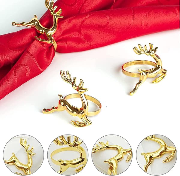 12 stk. jule-servietringe, 6 cm guld hjorte servietholder